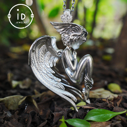 Handmade Angel Figurine Pendants | Gothic Sculpture with Wings | Clear Quartz | Mystical Guardian