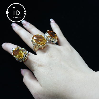 Floral Citrine Ring| Vintage Boho Gemstone Ring| Handmade Jewelry| Gold-Plated Statement Ring| Artistic Design| Gift for Her