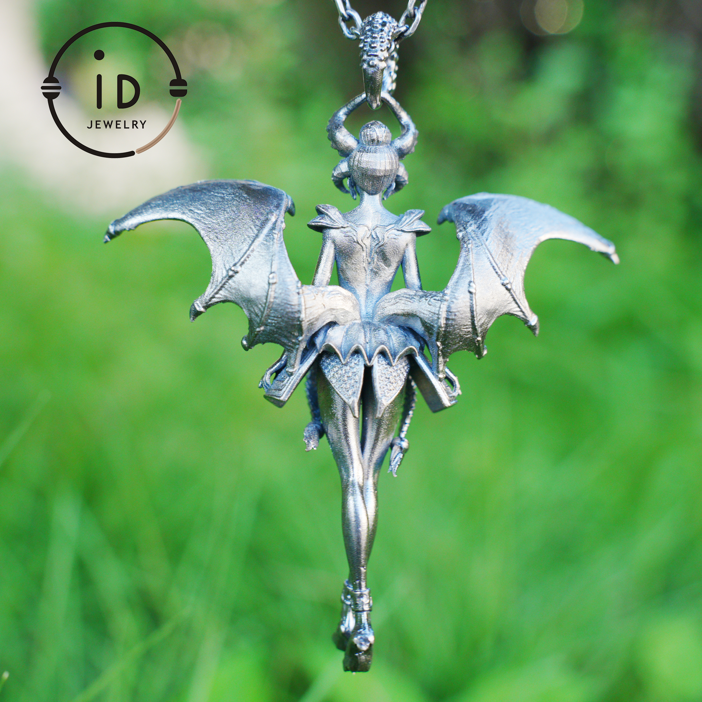 Gothic Garnet Demon Goddess Pendant Necklace – 925 Silver Fallen Angel Amulet – Dark Aesthetic Occult Jewelry for Witches & Cosplay
