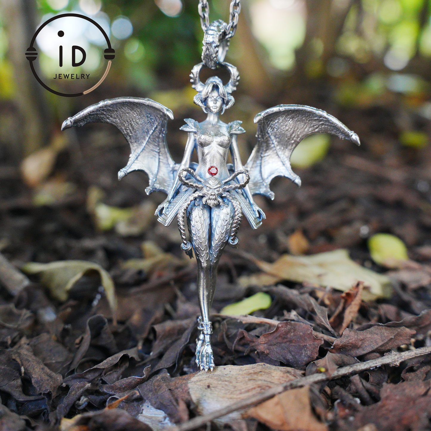 Gothic Garnet Demon Goddess Pendant Necklace – 925 Silver Fallen Angel Amulet – Dark Aesthetic Occult Jewelry for Witches & Cosplay