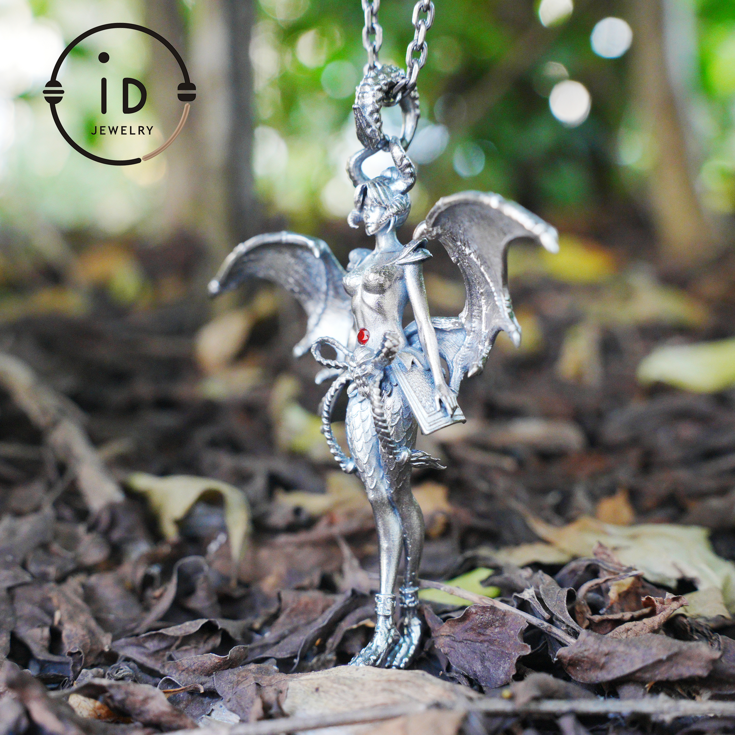 Gothic Garnet Demon Goddess Pendant Necklace – 925 Silver Fallen Angel Amulet – Dark Aesthetic Occult Jewelry for Witches & Cosplay