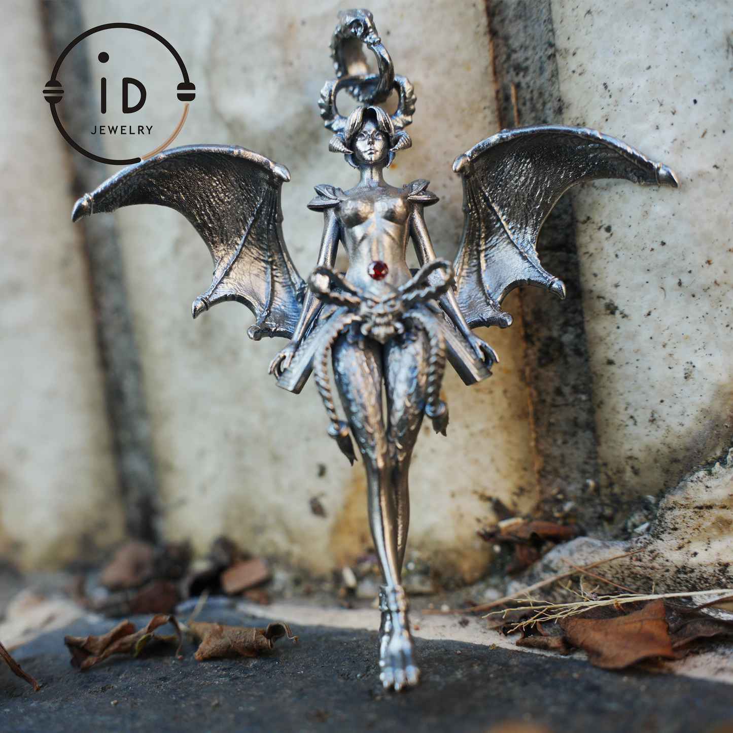 Gothic Garnet Demon Goddess Pendant Necklace – 925 Silver Fallen Angel Amulet – Dark Aesthetic Occult Jewelry for Witches & Cosplay