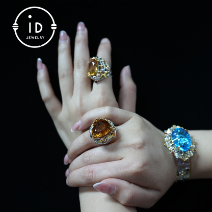 Heart-Shaped Yellow Citrine Ring| Vintage Statement Ring| Luxury Gemstone Jewelry| Engagement Ring| Handmade Gift for Her