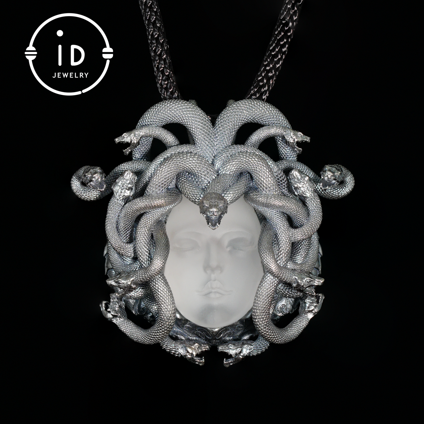 Medusa Pendant | Handmade 925 Silver & White Crystal | Mythical Statement Jewelry