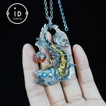 925 silver pendant with labradorite and sunstone,handcrafted talisman necklace,gift for men Christmas birthday