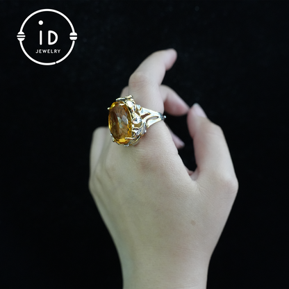 Floral Citrine Ring| Vintage Boho Gemstone Ring| Handmade Jewelry| Gold-Plated Statement Ring| Artistic Design| Gift for Her