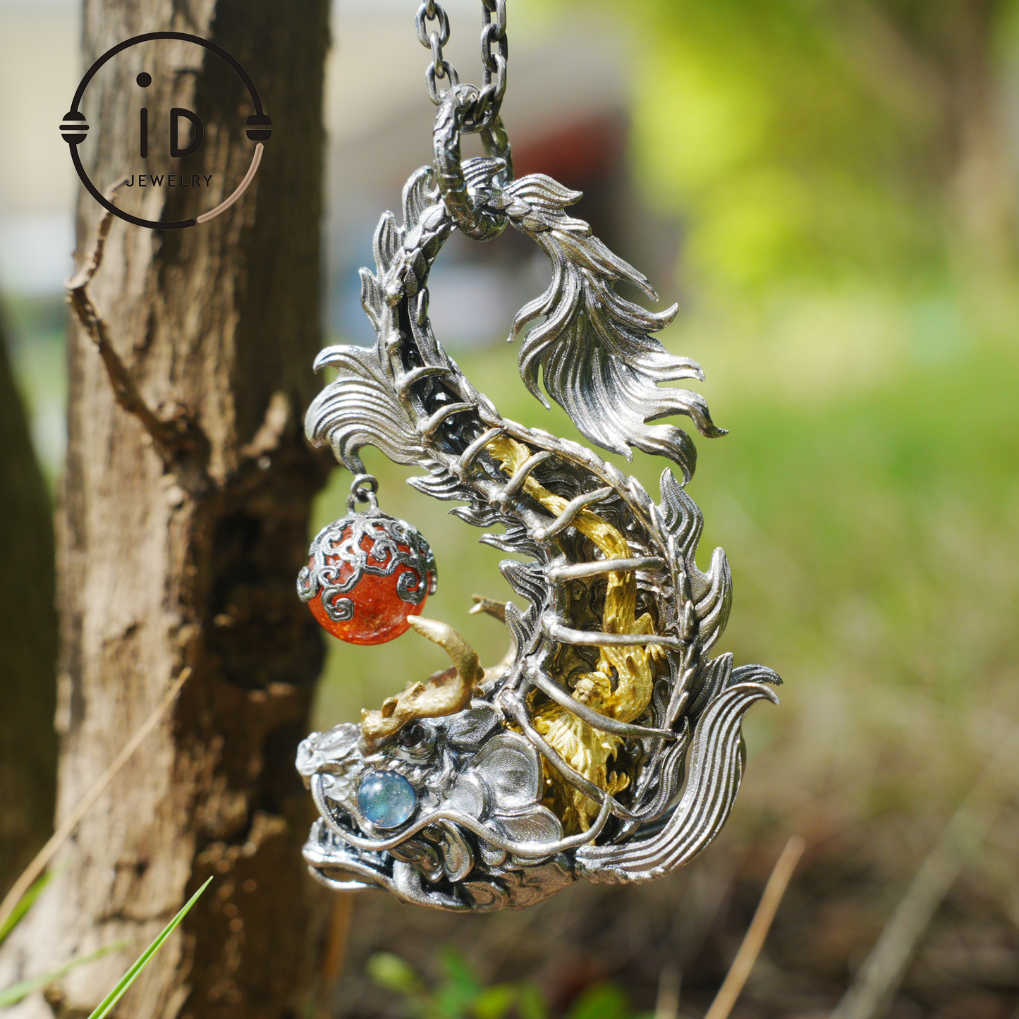 925 silver pendant with labradorite and sunstone,handcrafted talisman necklace,gift for men Christmas birthday