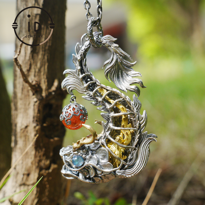 925 silver pendant with labradorite and sunstone,handcrafted talisman necklace,gift for men Christmas birthday