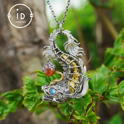 925 silver pendant with labradorite and sunstone,handcrafted talisman necklace,gift for men Christmas birthday