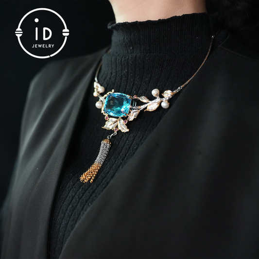 Luxury Natural Topaz Necklace | Handmade Vintage Jewelry | 925 Silver with Gold Plating | Elegant Statement Necklace for Women | Perfect Gift