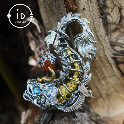 925 silver pendant with labradorite and sunstone,handcrafted talisman necklace,gift for men Christmas birthday