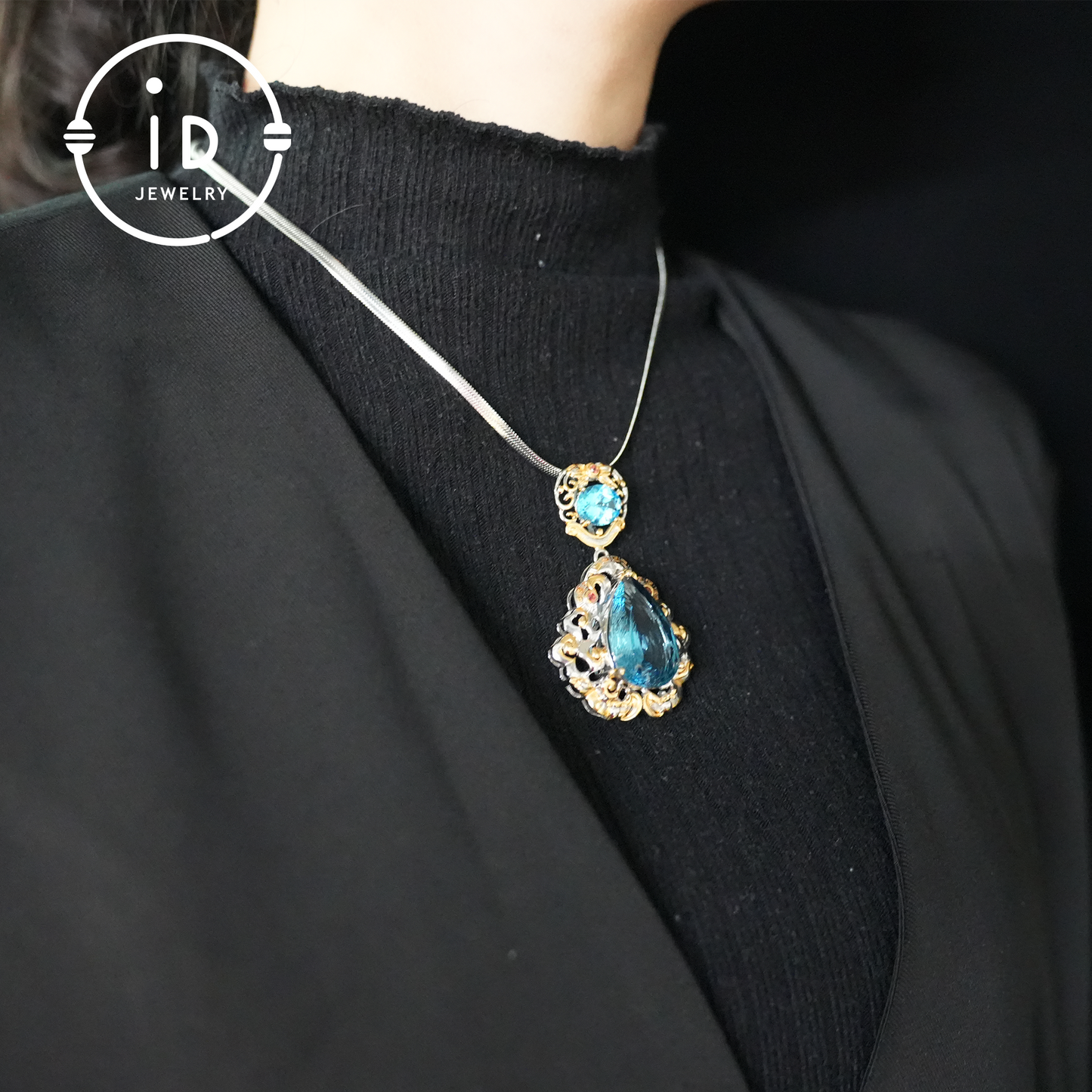 Elegant Vintage Pendant with London Blue Topaz| Handmade Gemstone Jewelry| Unique Gift for Women