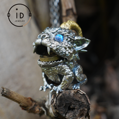 925 silver pendant with labradorite, handcrafted gothic vintage necklace, gift for men Christmas birthday