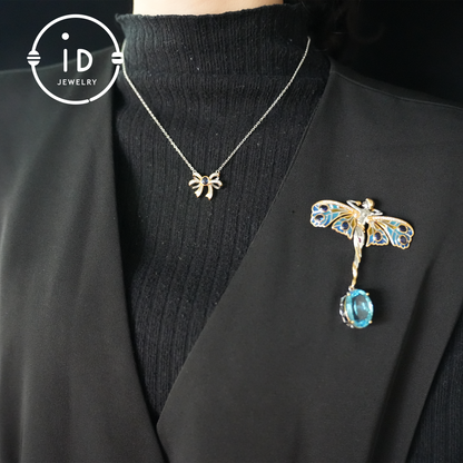 Magical Fairy Necklace| Natural Topaz Pendant| Gold-Plated Brooch| Handmade Vintage Jewelry| Unique Gift for Women