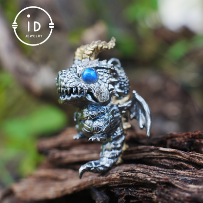 925 Silver Dragon Pendant with Labradorite, Handmade Gothic Necklace , Jewelry Gift for Men Birthday Christmas