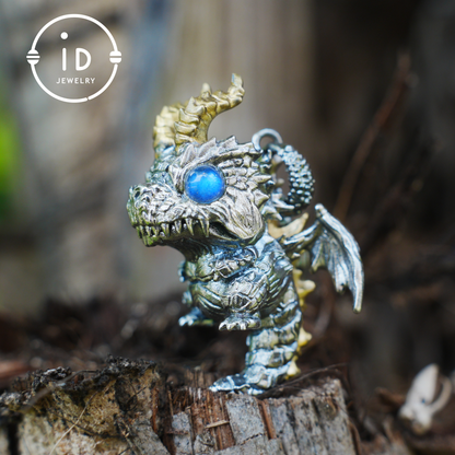 925 Silver Dragon Pendant with Labradorite, Handmade Gothic Necklace , Jewelry Gift for Men Birthday Christmas