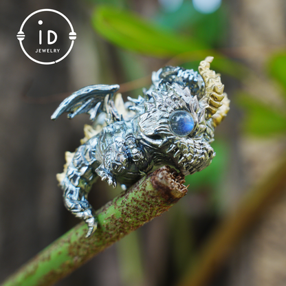 925 Silver Dragon Pendant with Labradorite, Handmade Gothic Necklace , Jewelry Gift for Men Birthday Christmas