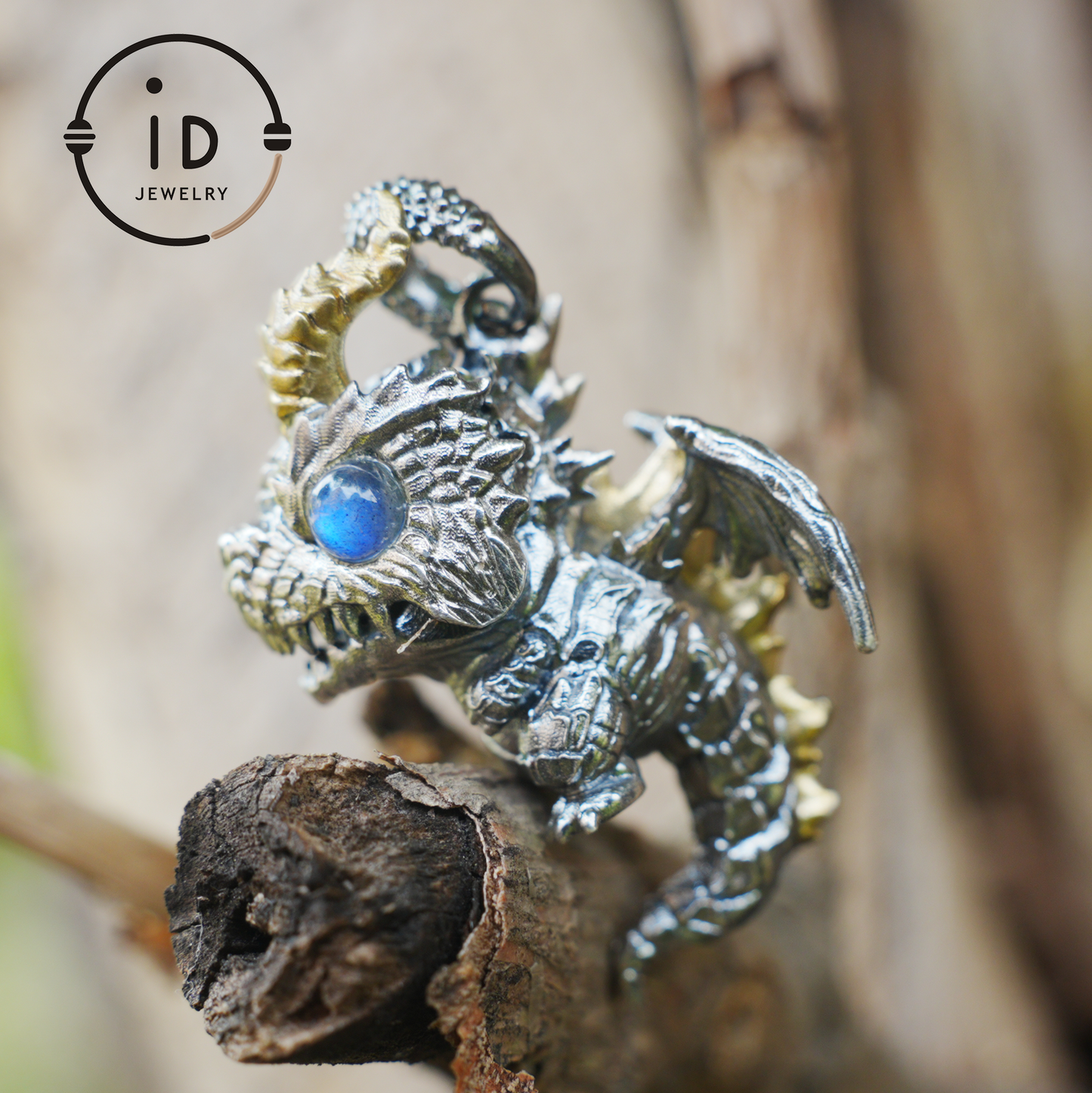 925 Silver Dragon Pendant with Labradorite, Handmade Gothic Necklace , Jewelry Gift for Men Birthday Christmas