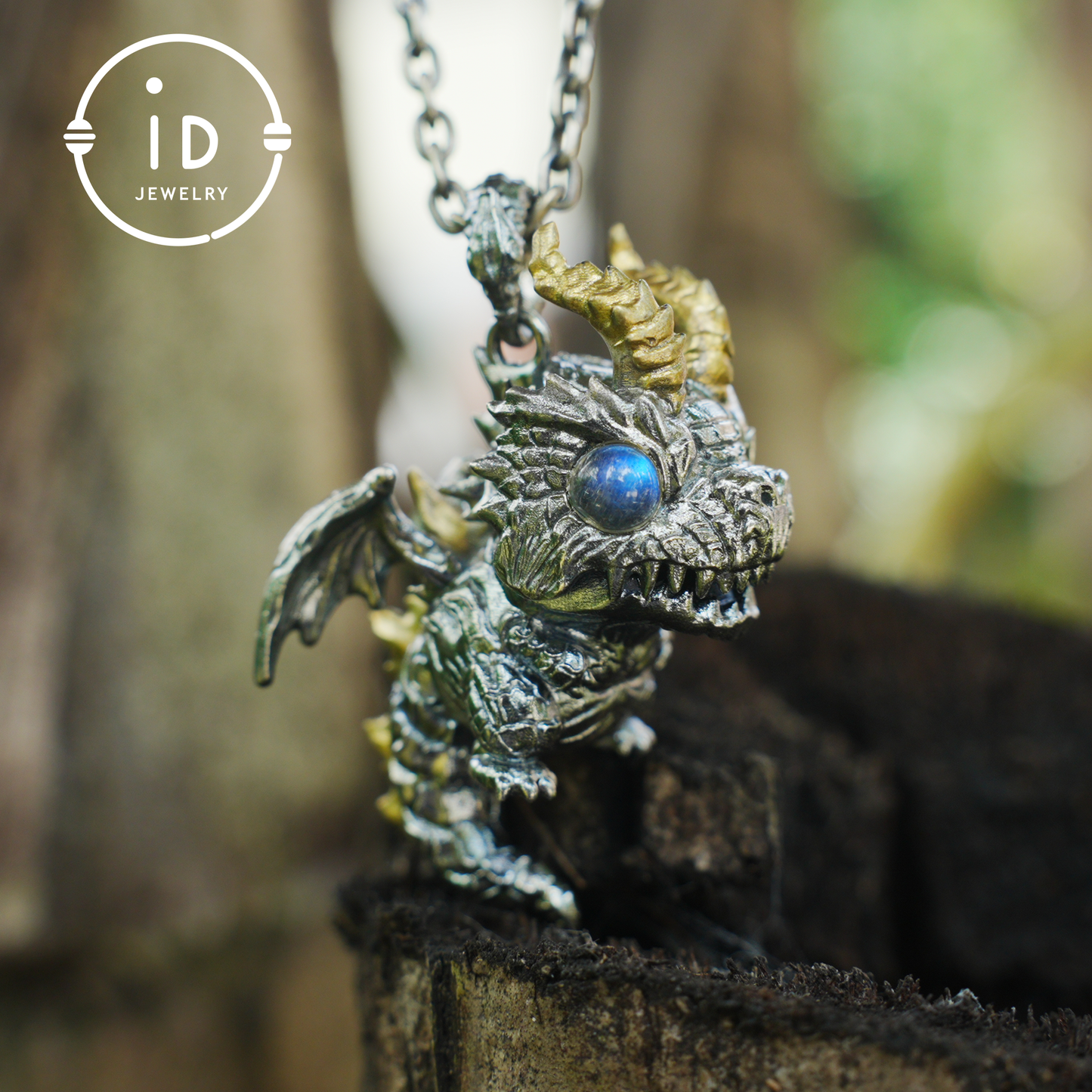 925 Silver Dragon Pendant with Labradorite, Handmade Gothic Necklace , Jewelry Gift for Men Birthday Christmas