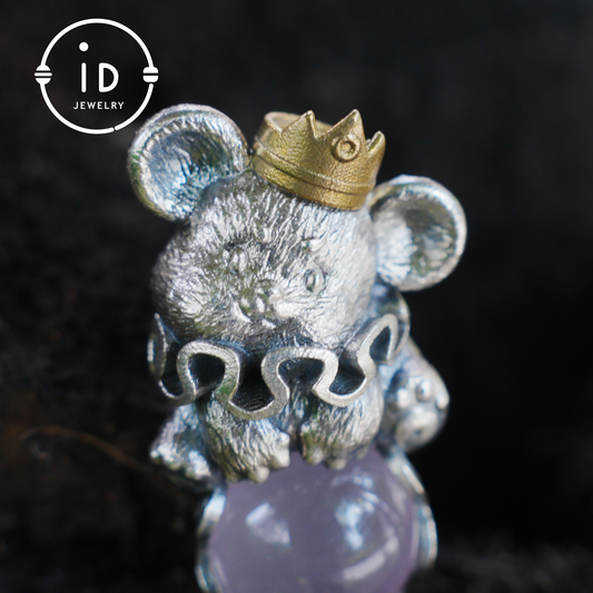 Mouse Pendant with Rose Quartz Cabochon, Handmade Animal Jewelry, Gift for Women Birthday Christmas