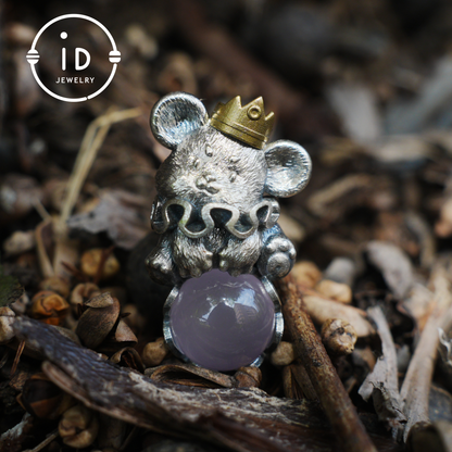 Mouse Pendant with Rose Quartz Cabochon, Handmade Animal Jewelry, Gift for Women Birthday Christmas