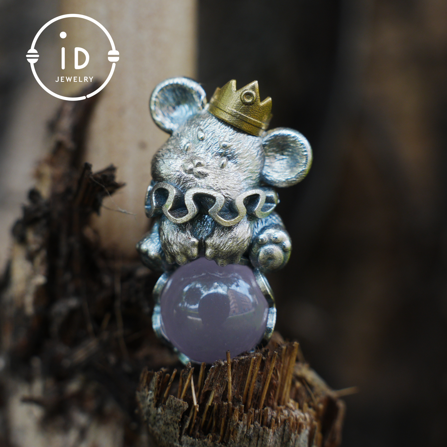 Mouse Pendant with Rose Quartz Cabochon, Handmade Animal Jewelry, Gift for Women Birthday Christmas