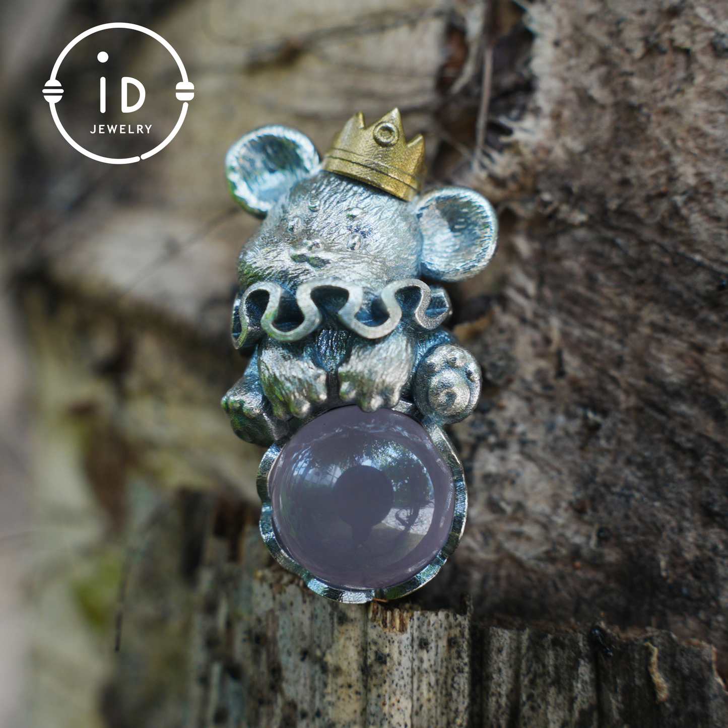 Mouse Pendant with Rose Quartz Cabochon, Handmade Animal Jewelry, Gift for Women Birthday Christmas