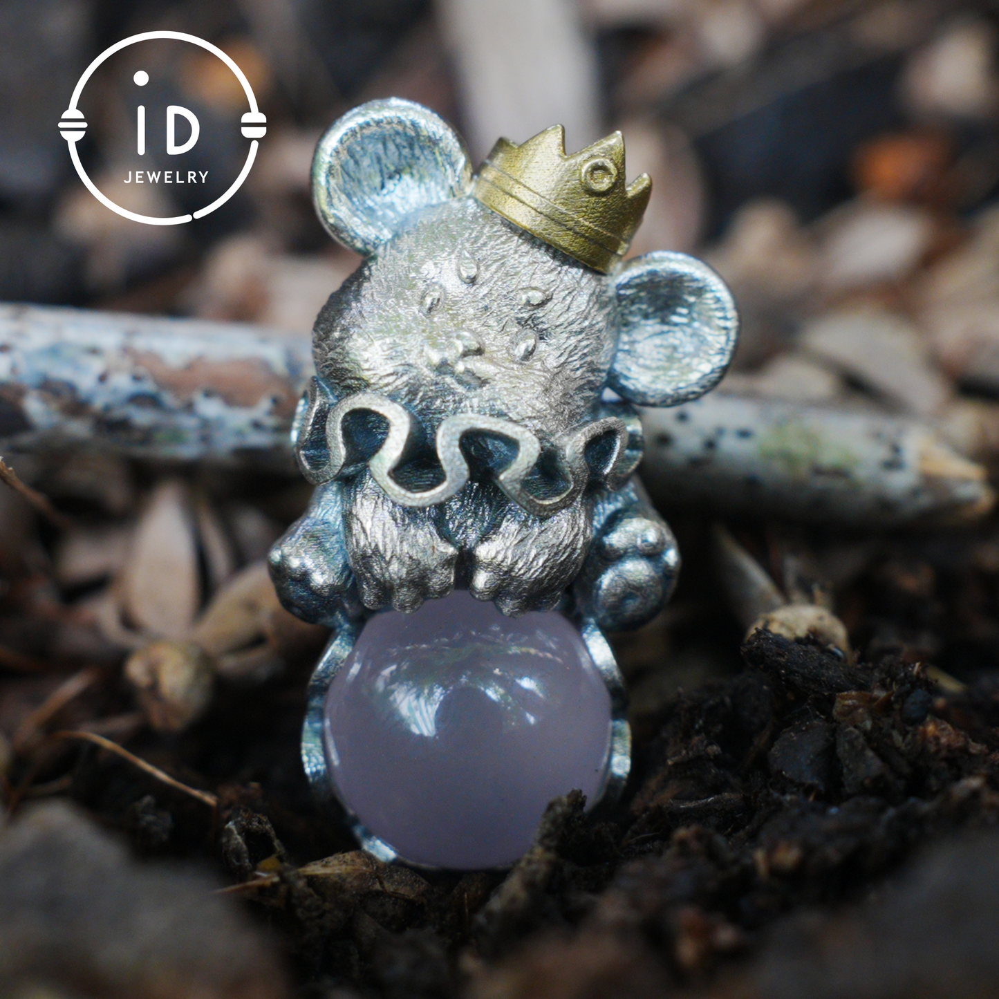 Mouse Pendant with Rose Quartz Cabochon, Handmade Animal Jewelry, Gift for Women Birthday Christmas