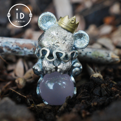 Mouse Pendant with Rose Quartz Cabochon, Handmade Animal Jewelry, Gift for Women Birthday Christmas