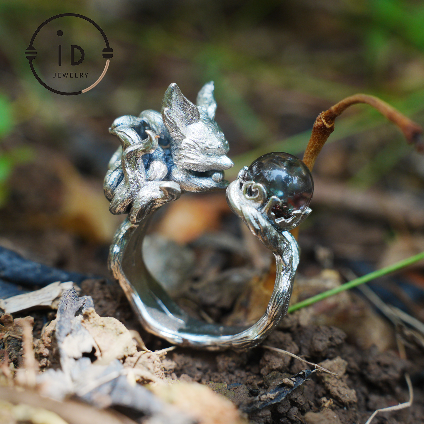 925 Silver Fox Ring, Handmade Animal Jewelry Gothic Vintage Style, Crystal Gift for Women Birthday Christmas