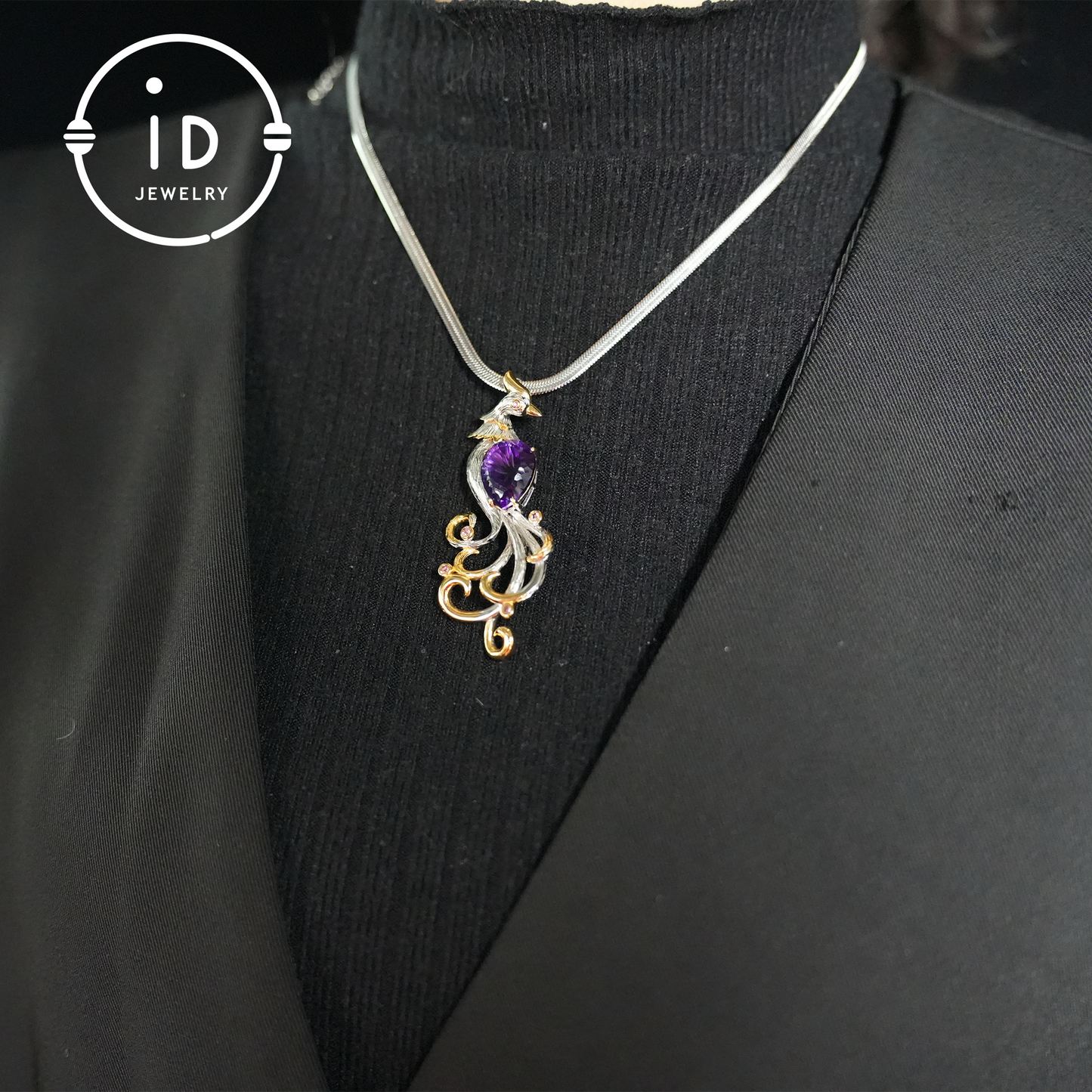 Phoenix Amethyst Brooch| Vintage Gemstone Jewelry| Handmade Gold-Plated Pendant| Mystical Bird Brooch| Elegant Gift for Women