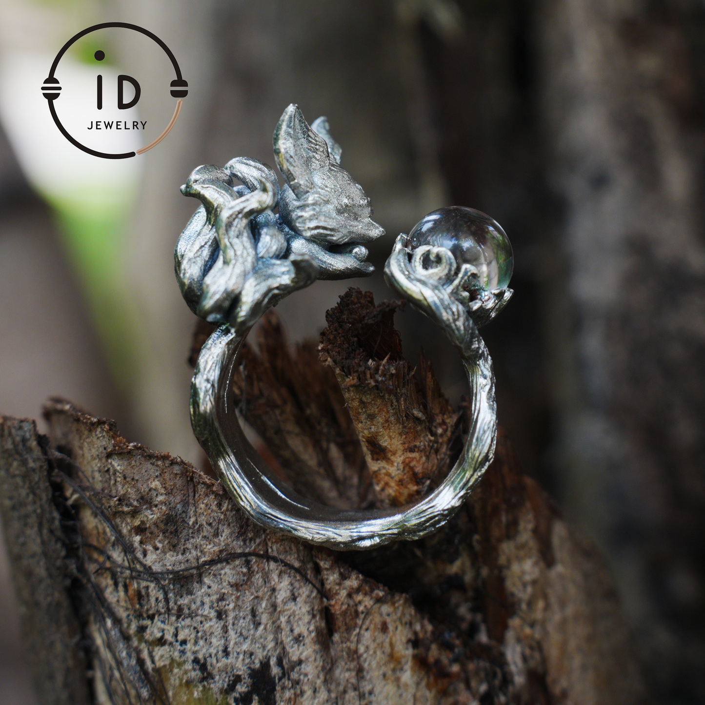 925 Silver Fox Ring, Handmade Animal Jewelry Gothic Vintage Style, Crystal Gift for Women Birthday Christmas