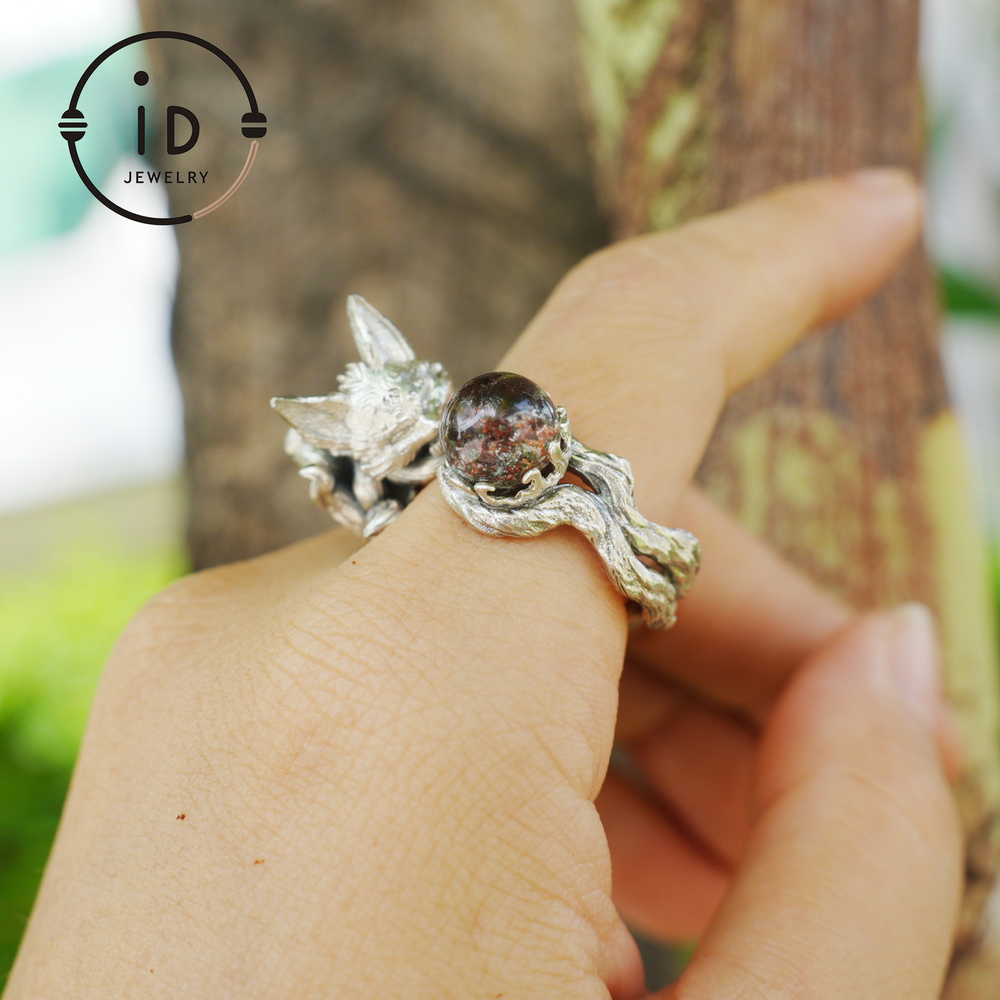 925 Silver Fox Ring, Handmade Animal Jewelry Gothic Vintage Style, Crystal Gift for Women Birthday Christmas