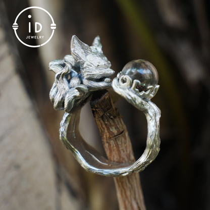 925 Silver Fox Ring, Handmade Animal Jewelry Gothic Vintage Style, Crystal Gift for Women Birthday Christmas