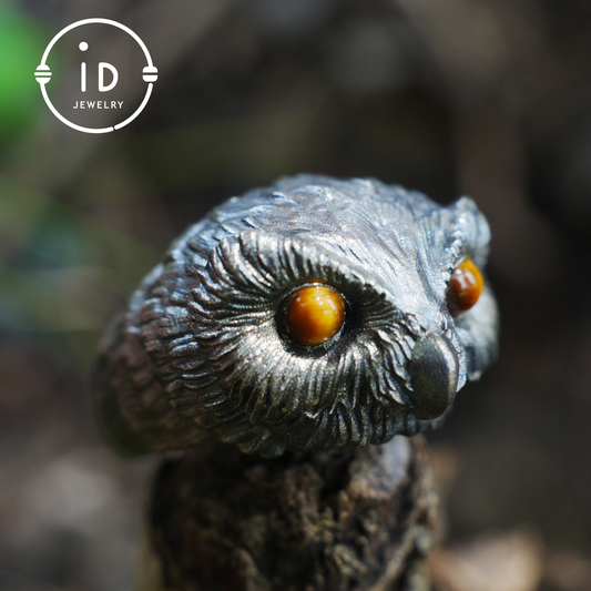 925 silver owl ring with tiger eye, gothic animal jewelry, handcrafted talisman ring, gift for men birthday Christmas