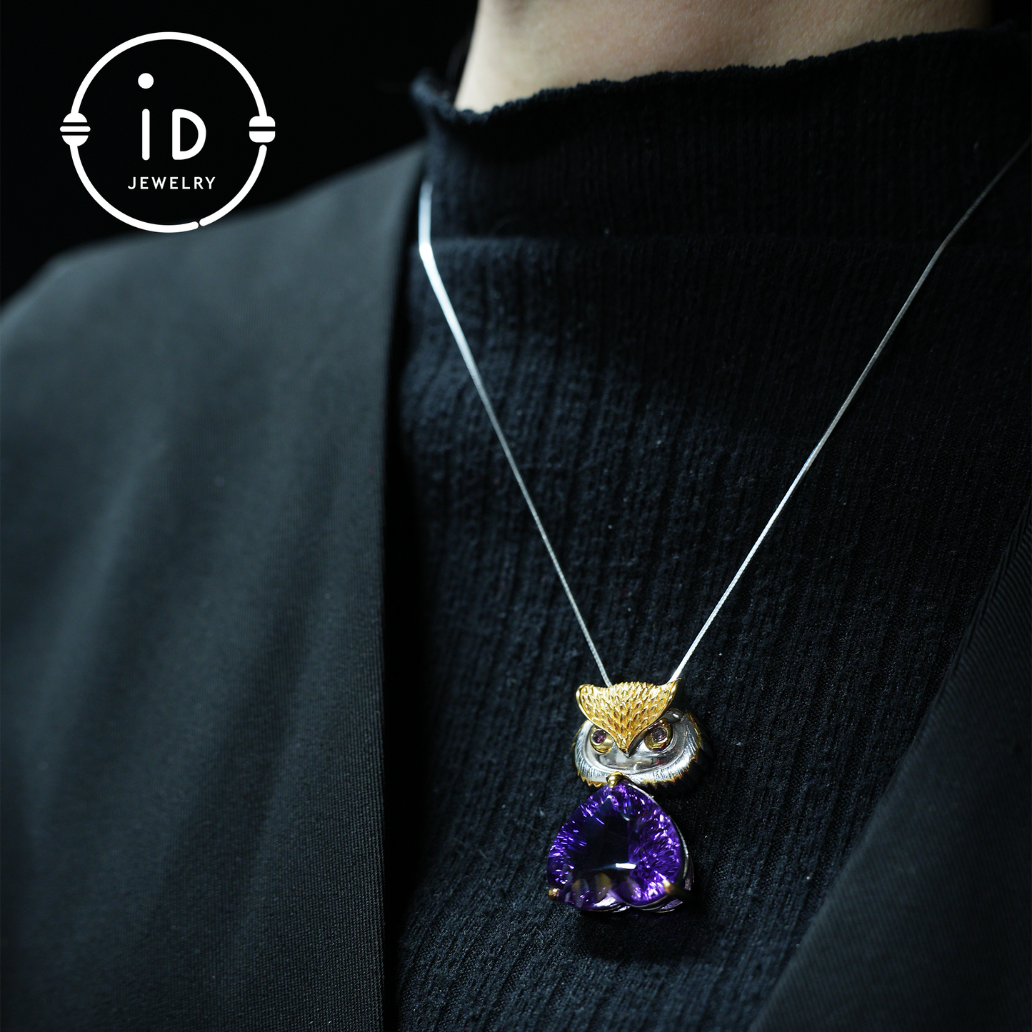 Owl Pendant Necklace| Amethyst Jewelry| Vintage Animal Pendant| Sterling Silver Necklace| Handmade Jewelry| Gift for Women| Mystic Jewelry