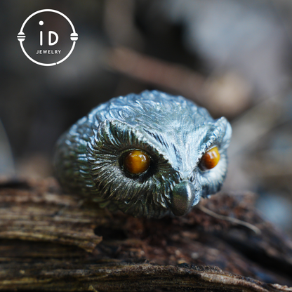 925 silver owl ring with tiger eye, gothic animal jewelry, handcrafted talisman ring, gift for men birthday Christmas