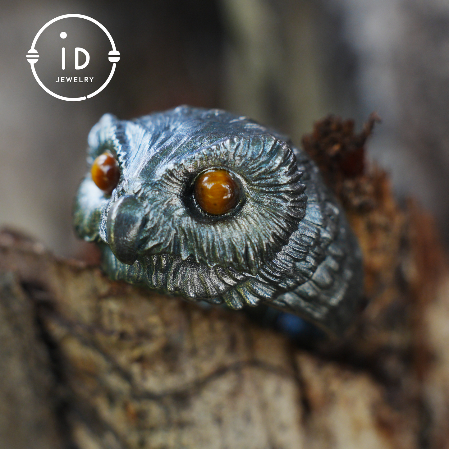 925 silver owl ring with tiger eye, gothic animal jewelry, handcrafted talisman ring, gift for men birthday Christmas