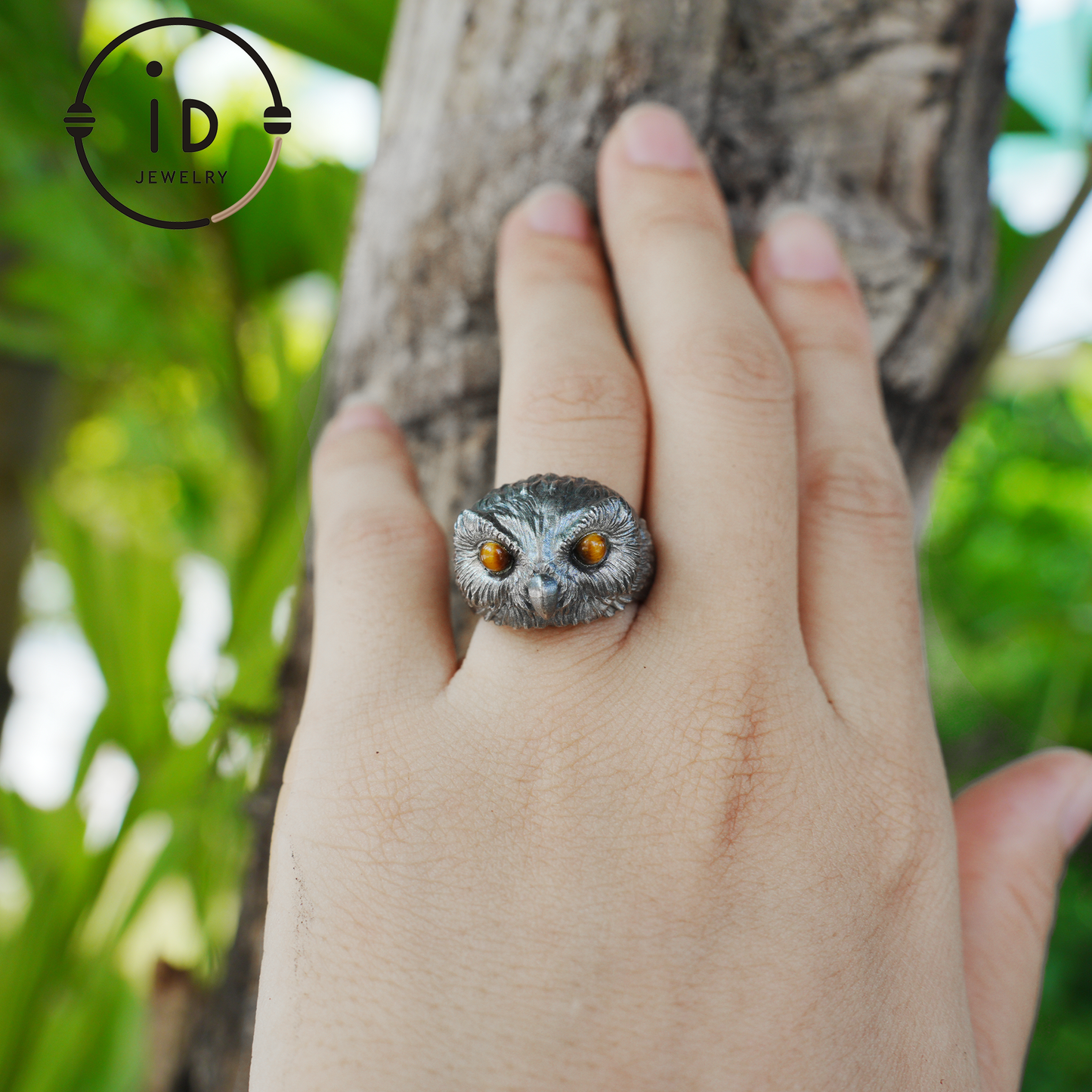 925 silver owl ring with tiger eye, gothic animal jewelry, handcrafted talisman ring, gift for men birthday Christmas