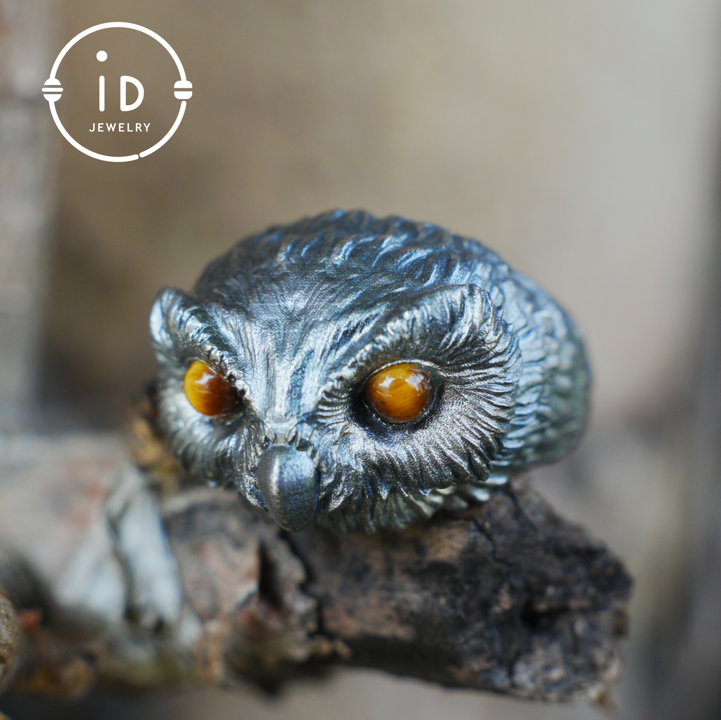 925 silver owl ring with tiger eye, gothic animal jewelry, handcrafted talisman ring, gift for men birthday Christmas