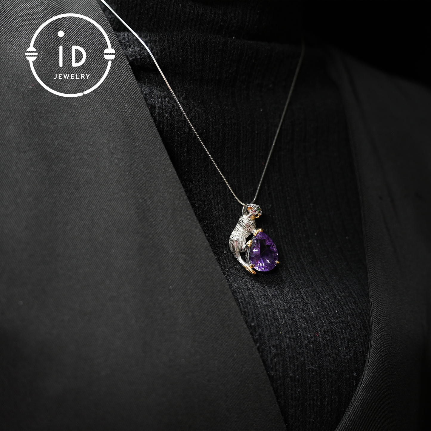 Handmade Cat Pendant| Natural Amethyst| Animal Jewelry| Purple Gemstone Necklace| Gold-plated Jewelry| Unique Gift for Cat Lovers