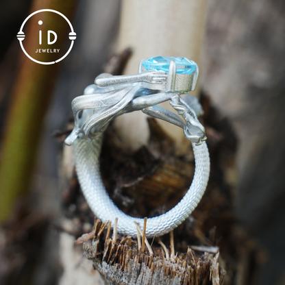 925 Silver Ring with Blue Topaz, Handmade Mermaid Jewelry in Gothic Vintage Style, Gift for Women Birthday Christmas