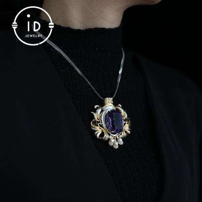 Antique Amethyst Pendant| Baroque Jewelry| Vintage Necklace| Handmade Silver Gold-Plated| Luxury Gemstone Pendant| Women’s Gift| Art Deco