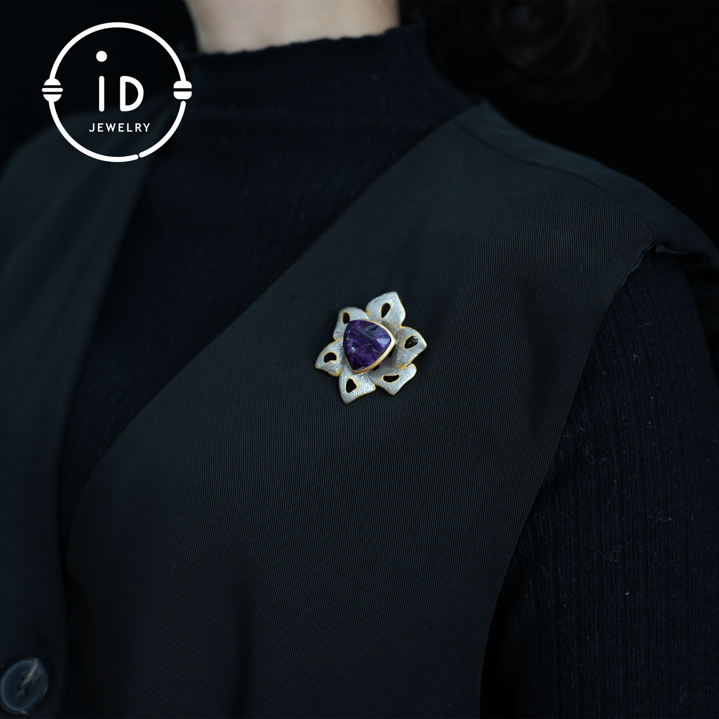 Floral Amethyst Brooch| Vintage Gemstone Jewelry| Handmade Gold-Plated Pendant| Artistic Brooch| Elegant Gift for Women