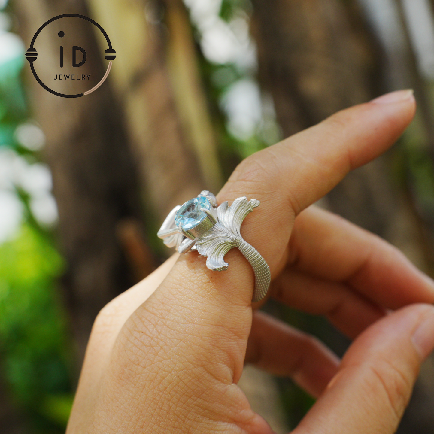 925 Silver Ring with Blue Topaz, Handmade Mermaid Jewelry in Gothic Vintage Style, Gift for Women Birthday Christmas