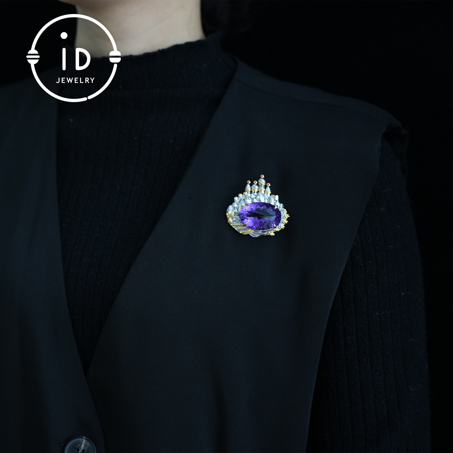 Royal Amethyst Brooch| Vintage Statement Jewelry| Handmade Gemstone Pendant| Gold-Plated Brooch| Elegant Gift for Women