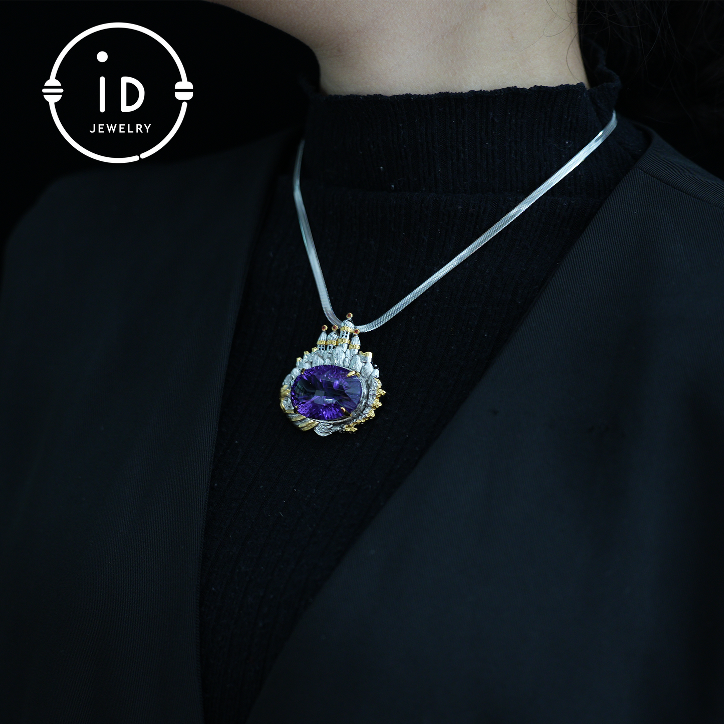 Royal Amethyst Brooch| Vintage Statement Jewelry| Handmade Gemstone Pendant| Gold-Plated Brooch| Elegant Gift for Women