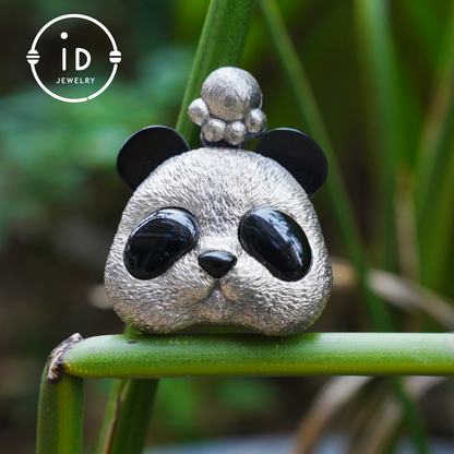 Silver Panda Pendant with Black Agate – Handmade Animal Necklace in 925 Sterling Silver, Fairy Tale Jewelry, Gift for Her, Nature Lover
