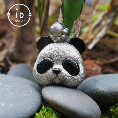Silver Panda Pendant with Black Agate – Handmade Animal Necklace in 925 Sterling Silver, Fairy Tale Jewelry, Gift for Her, Nature Lover
