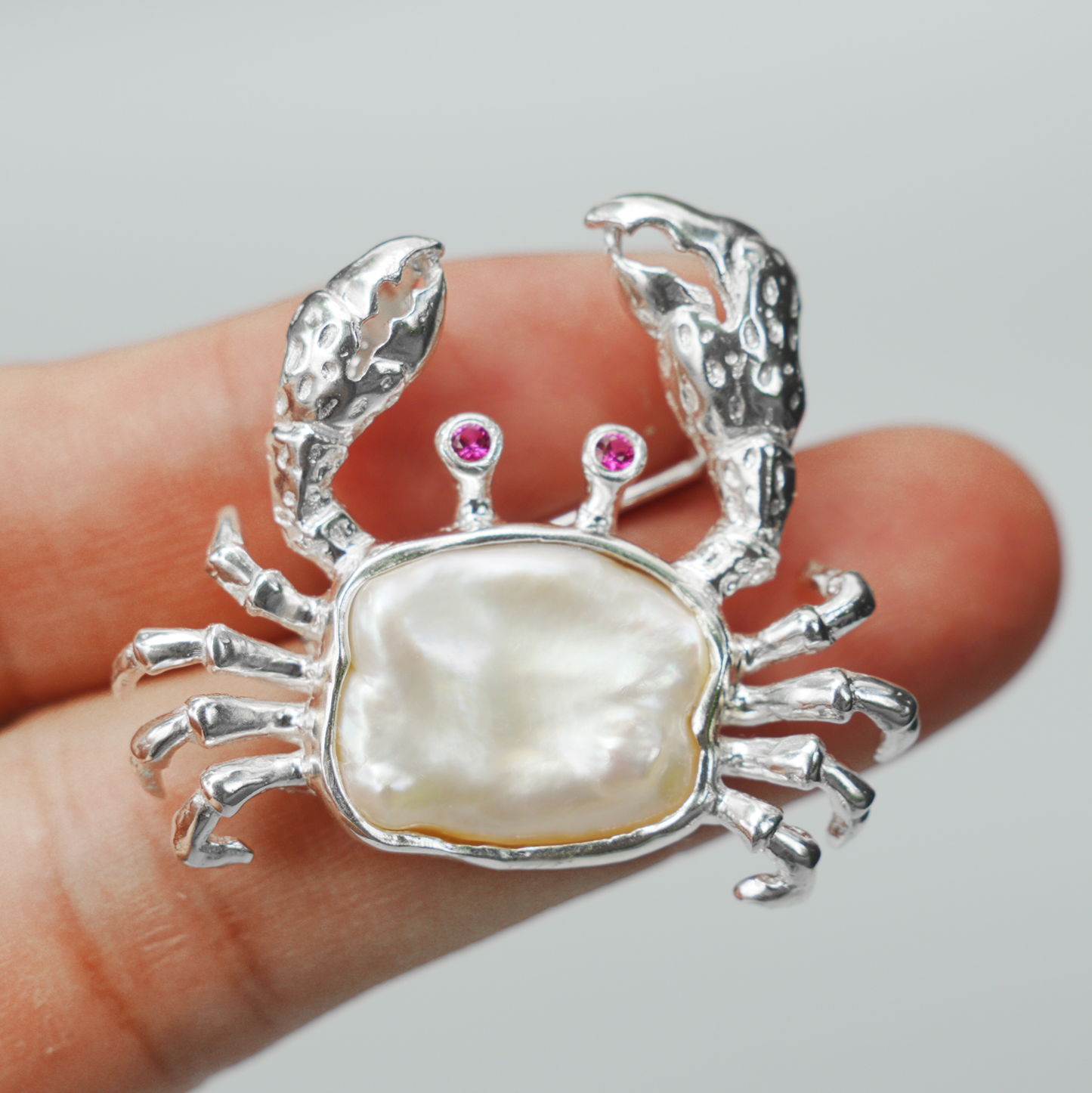 925 Silver Crab Brooch Pendant | Baroque Pearl Jewelry | Handmade Ocean Gift for Her | Nature-Inspired Design